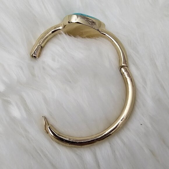 Banana Republic Vintage Faux Turquoise Gold Hinged Bangle Bracelet - Picture 4 of 7